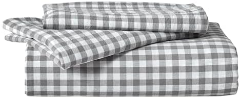 SAPHREAS Gingham Duvet Cover Set Queen Size, 100% Washed Cotton Linen Like Plaid Comforter Cover with Zipper Closure & Corner Ties (No Comforter), 90x90 Grey