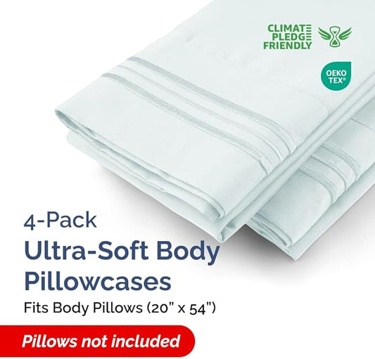 Body Pillowcases Set of 4-20x54 Long Body Pillow Case - Soft Body Pillow Cover for Sleeping & Side Sleepers - Comfy, Breathable & Fade Free - Machine Washable with Envelope Enclosure - (Ice Blue)