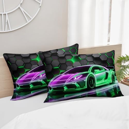 HOSIMA Kids Gaming Race Car Twin Bedding,1 Fitted Sheet+2 Pillowcases.