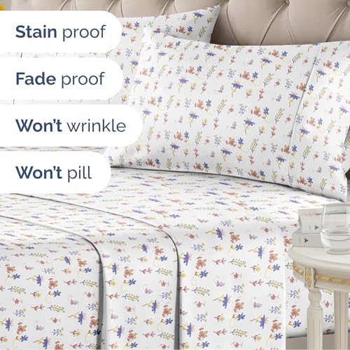 Full 4 Piece Boho Botanical Floral Sheet Set - Soft & Cooling - Calico