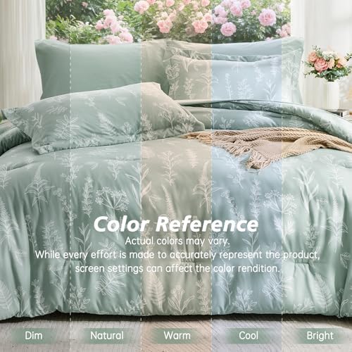 MUXHOMO Sage Green TwinXL Comforter Set, Elegant Floral Print Bed in a Bag 5 Pieces, Ultra Soft & Breathable Reversible Botanical Pattern Bedding Set with Comforter, Sheets, Pillowcase, and Sham