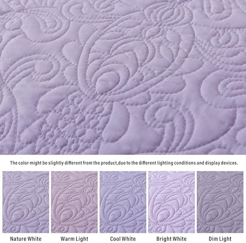 HoneiLife Queen Quilt Bedding Set - Microfiber Quilt Sets for Queen Bed, 3-Piece Lightweight Bedspreads,Reversible Coverlets Rustic Bedlinen Sets, Floral Bedding Set All Season Quilts-Light Purple