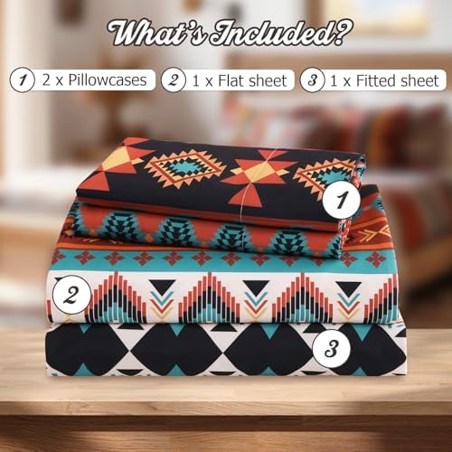 CozySmile 4 Pieces Queen Sheet Set Bohemian, Boho Sheets Soft Microfiber Deep Pocket, Western Sheets Geometric(Queen, Multicolor Tribal)
