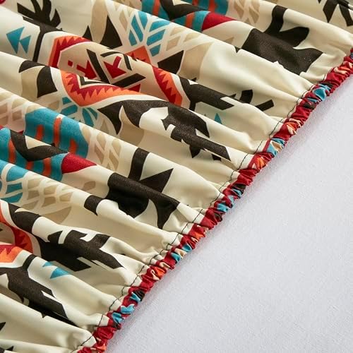 Chezmoi Collection 3-Piece Southwestern Geometric Motif Sheet Set Twin Size - Multicolor Red Brown Blue Cream Printed Brushed Microfiber Lightweight Breathable Deep Pocket Bed Sheets