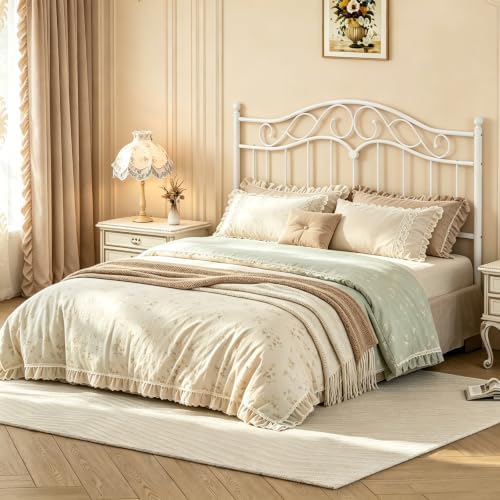 Queen Size Headboard Only, Vintage Metal Headboard for Queen Bed White