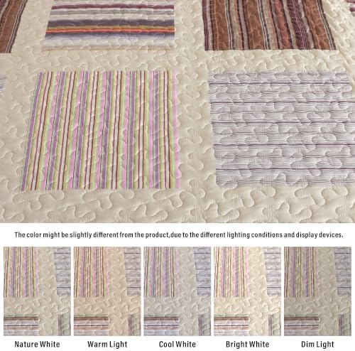 HoneiLife Quilt Sets Queen Size - 3-Piece Microfiber Quilts Lightweight Bedspreads Striped Coverlets Rustic Bed Cover Queen Quilt Bedding Set for All Season Use