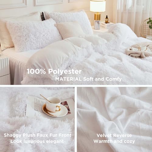 Andency White California King Comforter Set, Fluffy Faux Fur Warm Bed Set