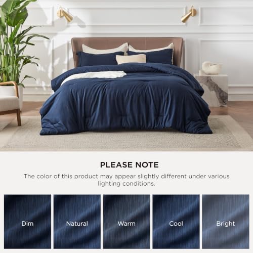 Bedsure Navy Cal King Comforter Set, Soft Cationic Dyed Bedding Set 3 Pcs