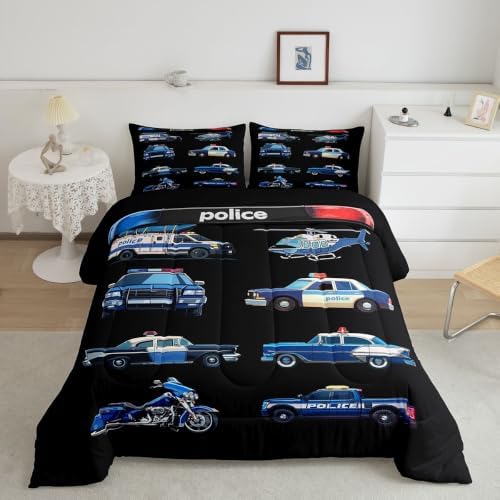 Feelyou Police Car Comforter Set Queen Size 3 Pcs Kids Boys Girls