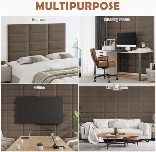IFNOW Wall Mounted Headboard, Peel and Stick Panels, Coffee, Queen