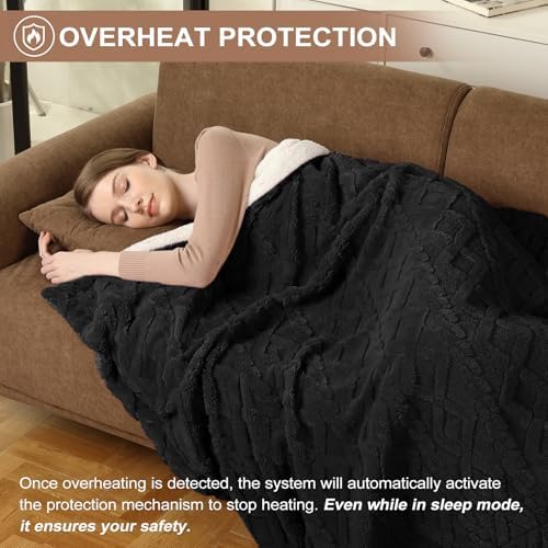 CAROMIO Electric Blanket Twin Size, Thick Tufted Sherpa Heated Blanket Twin