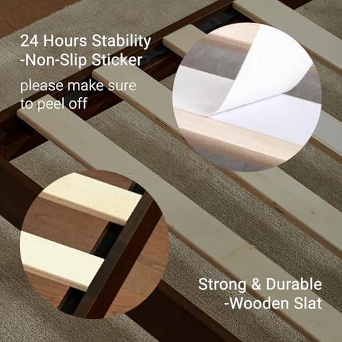 LIFEMENT Twin Bed Frame Classic Wood Platform, Noise Free, Under Bed Storage, No Box Spring Needed, Easy Assembly, Walnut