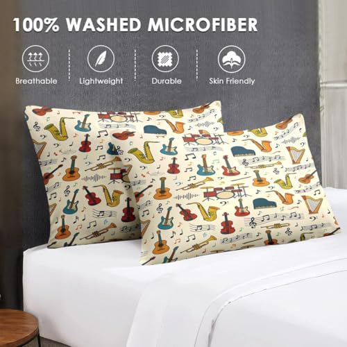 WeCozy Queen Comforter Set with Sheets, 7 Pieces Music Retro Bedding