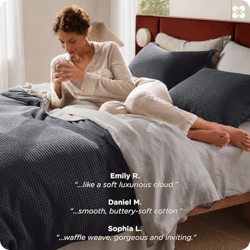 Bedsure PureWoven 3 Pieces 100% Cotton Waffle Weave Duvet Cover Set, Queen