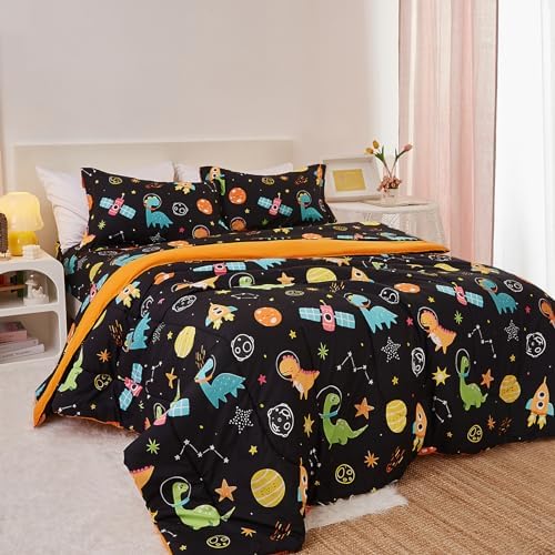 Yibeizi Kids Twin Bed Comforter for Boys Space Dinosaur Bedding Sets