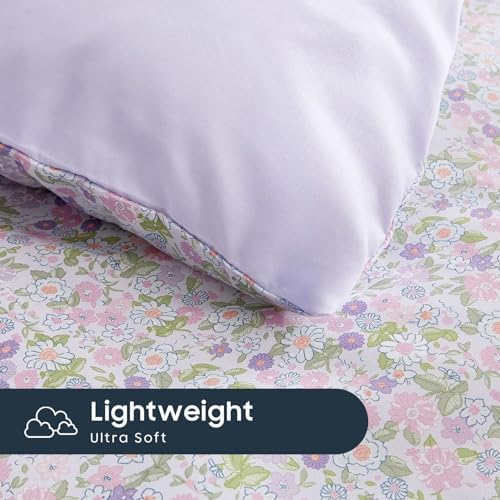Wake In Cloud - Floral Comforter Set, Cute Vintage Flower Cottagecore Aesthetic for Women Teen Girls, Soft Lightweight Dorm Bedding, 3 Pieces, Lilac, Twin/Twin XL Size