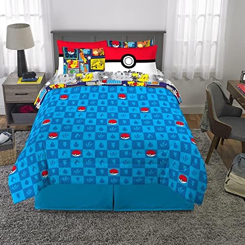 Franco Pokémon Pikachu Full Size Bedding Set – Kids Bedding Super Soft Cozy Reversible Comforter and Sheet Set with Sham, 7 Piece Full Size, (Officially Licensed Product)