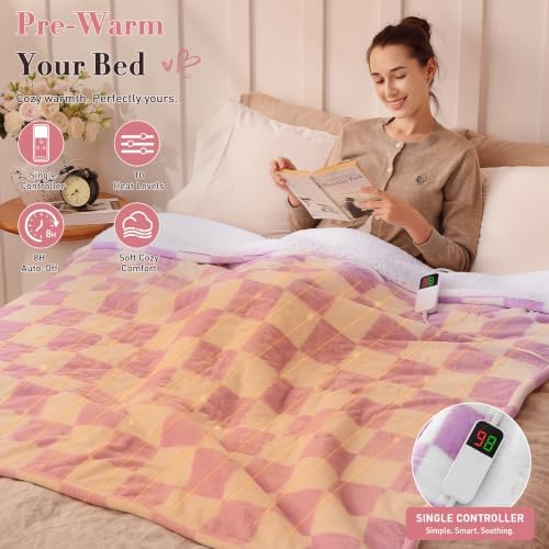 Purple Heated Blanket Electric Throw 50"X60", Heating Blanket Throw