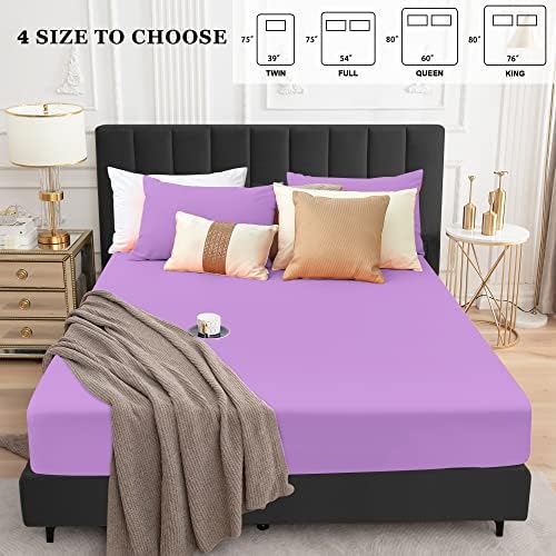 Sufdari King Size Mattress Protector,Waterproof Mattress Cover,18" Deep Pocket Mattress Protector,Dust Proof Bed Protector for Dogs/Cats/Pets/Kids-Purple,King