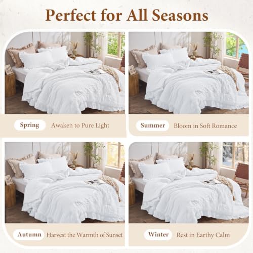 JOLLYVOGUE Bright White Twin/Twin XL Comforter Set, 2pcs Seersucker Bed Set