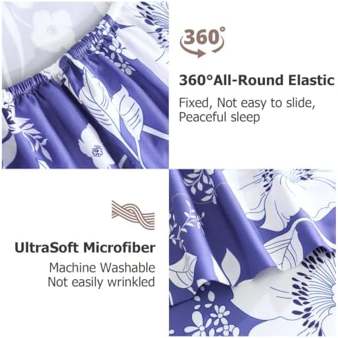CozySmile Floral Printed Sheet Set King Size 4 Piece,Soft & Breathable Deep Pocket 16" Cooling Wrinkle Free Comforter Bed Set Botanical Pattern Sheets (King, White Floral Blue Background)