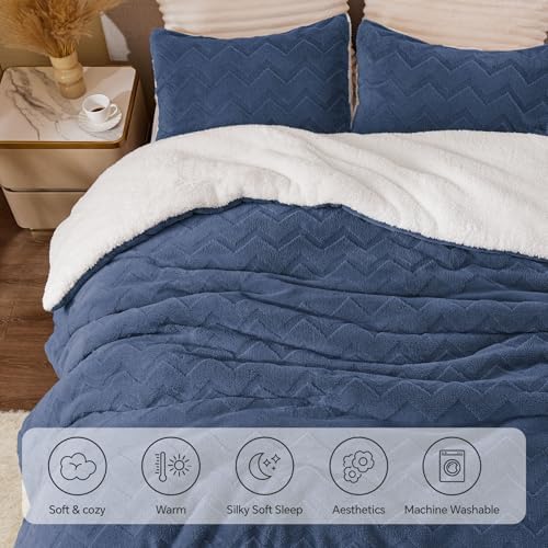BEDELITE Fluffy Sherpa Twin Comforter Set,Navy Blue