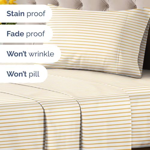Twin XL 3 Piece Striped Sheet Set - Soft & Cooling - Yellow Pencil Stripes