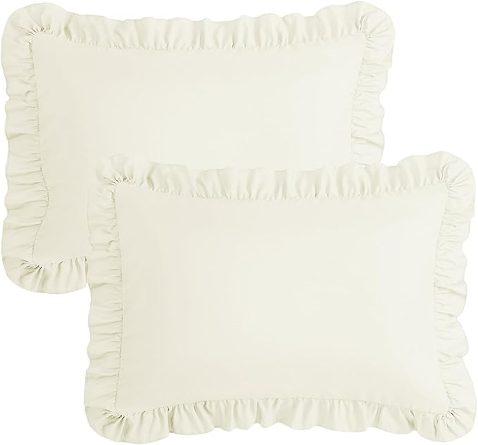 KKJIAF Ruffle Pillow Cases King Size Set of 2, Ruffled Pillow Covers with Envelope Closure, Wrinkle Resistant Ruffled Pillow Shams 20" x 36", Beige