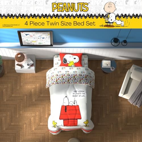 Peanuts® Snoopy Super Soft Reversible Comforter and Sheet Set, 4 Piece Twin Size, (Officially Licensed Product) by Franco Collectibles
