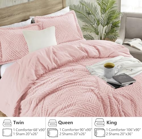Homelike Moment Fleece King Comforter Set, Fluffy Bed Set 3 Piece Pink