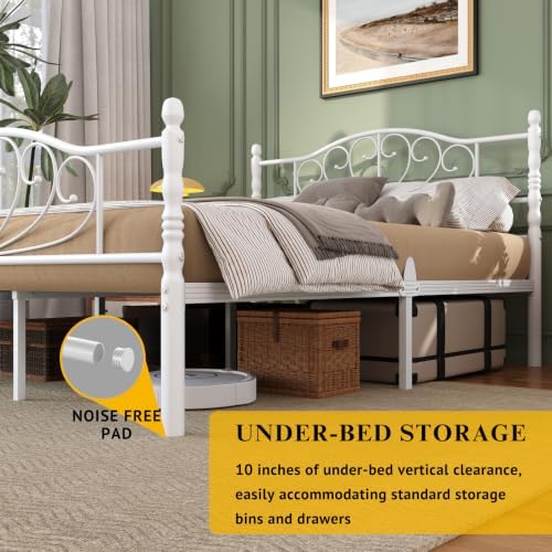 Askeld Queen Bed Frame with Victorian Style Headboard and Footboard, White
