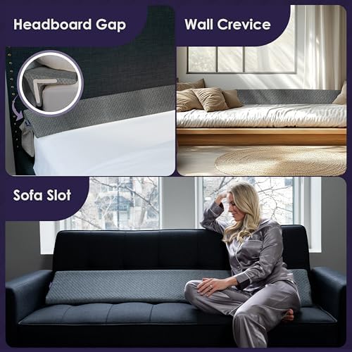 XetraDesign Bed Wedge Pillow for Headboard Gap Up to 7", Triangle Gap Filler for Bed, Mattress Wedge Gap Filler, Headboard Space Filler, Corner Pillow, Grey King 76"