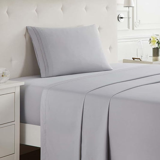 Clara Clark Twin Sheets Set, Deep Pocket Bed Sheets for Twin Size Bed - 3 Piece Sheets, Luxury Soft Bedding Sheets & Pillowcases, Gray Lavender
