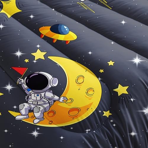 Grey Space Theme Comforter Set Twin ,Astronaut Twin Bedding Sets for Boys ,Twin Size Galaxy Bedding Set for Kids ,Outer Space Bedroom Decor for Boys