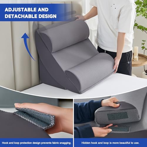 Wedge Pillow for Sleeping - High Density Foam Triangle Pillow for Elevated Sleeping, Post Surgery Support, Bed Wedge Pillow for Headboard, White Grey, 7.5" (Dark Grey, 9PCS.)