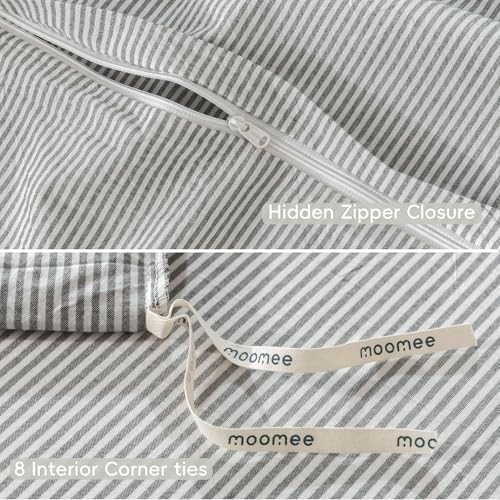 MooMee Striped Duvet Cover Set 100% Washed Cotton Linen Like Super King