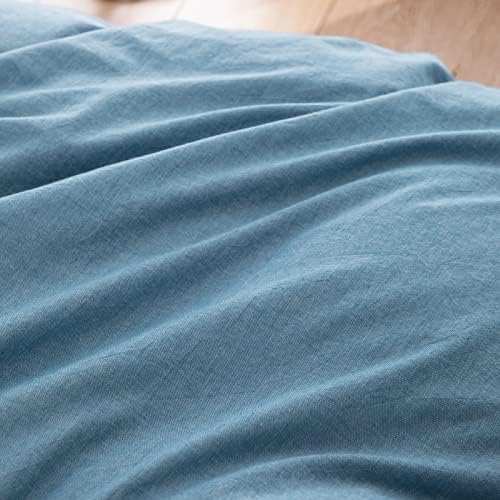BESTOUCH Cotton Solid Duvet Cover Set Linen Feel Dark Blue King