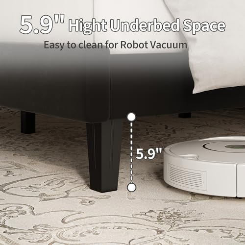 Garvee Full Size Platform Bed Frame with Upholstered Headboard, Black