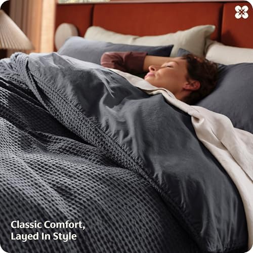 Bedsure PureWoven Cotton Waffle Weave Duvet Cover, Queen, Duvet Cover Only
