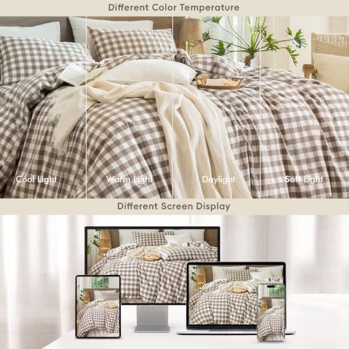 MooMee Gingham Duvet Cover Set 100% Washed Cotton Linen Like