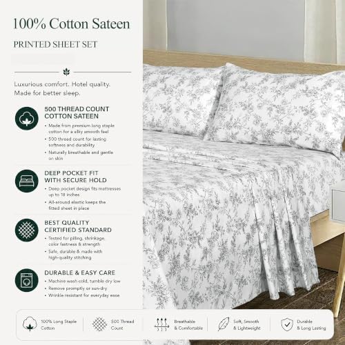 Feather & Stitch 100% Cotton Sateen 500 TC King Size Bed Sheet Set