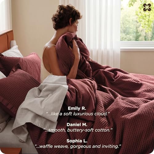 Bedsure PureWoven 3 Pieces 100% Cotton Waffle Weave Duvet Cover Set, King