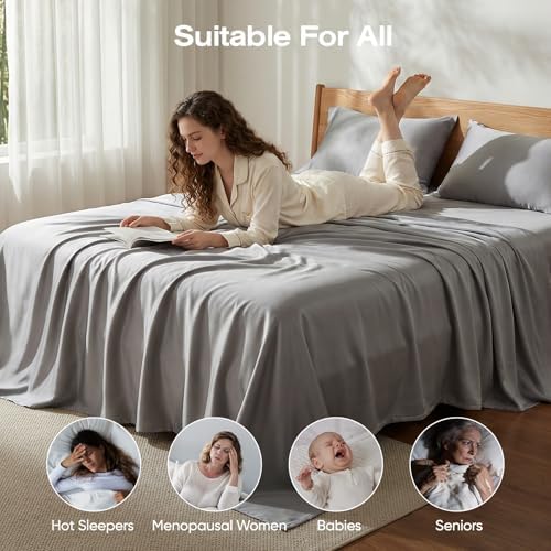 100% Real Bamboo Viscose & Lyocell Tencel Sheets Set Queen Size | Breathable & Cooling for Hot Sleeper | Luxury Silky Soft Fabric | 18" Deep Pocket with Corner Straps (Charcoal, Queen)