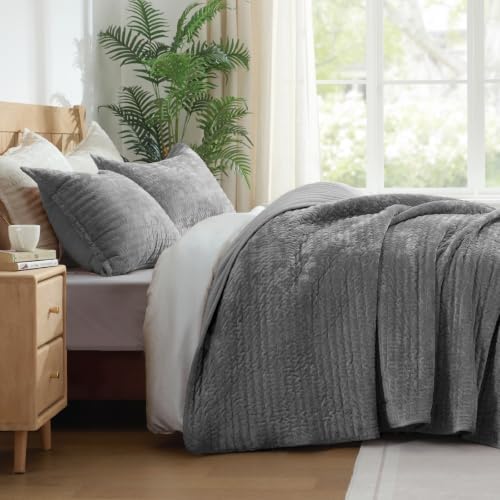 BEDELITE Velvet Quilt Set Queen Size, Luxury Velvet Comforter Bedding