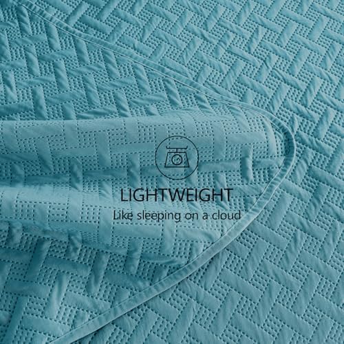 FLYMME Twin Quilt Set,Lightweight Teal Bedspreads,Basket Weave Pattern,Ultra Soft Microfiber Bedspread Bed Coverlet 2 Pieces for All-Seasons (1 Quilt,1 Shams)