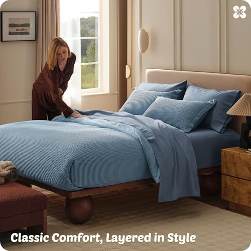 Bedsure PureWoven 3 Pieces 100% Cotton Waffle Weave Duvet Cover Set, King