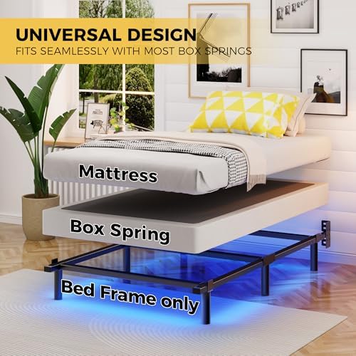 Twin Bed Frame with LED Lights, 7 Inch Heavy Duty Metal Base for Box Spring