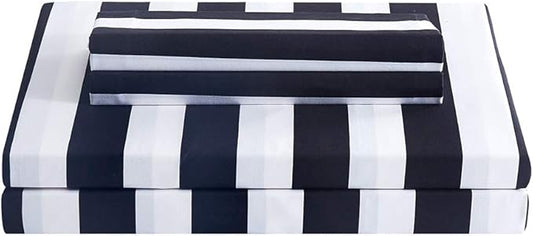 Best Season Stripe Sheet Set-3 Piece Super Soft Microfiber Bedding-Deep Pocket, Stain, Fade & Wrinkle Resistant(Twin Size,Black&White)