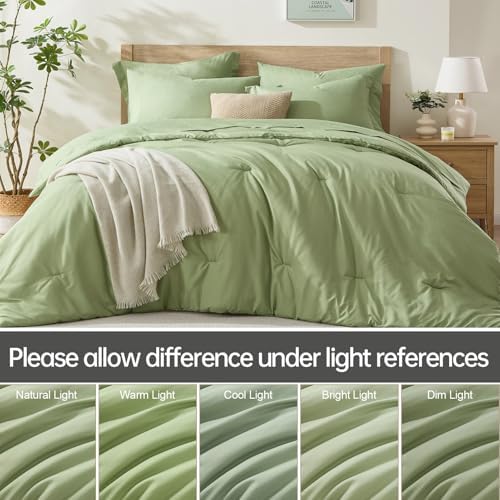 Homelike Moment California King Comforter Set -7 Piece Sage Bed in a Bag