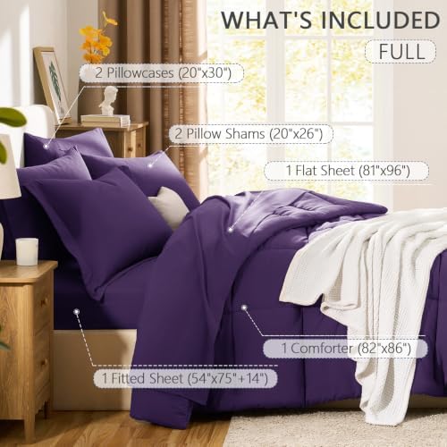 CozyLux Full Size Comforter Sets, 7-Piece Bed in a Bag, Purple